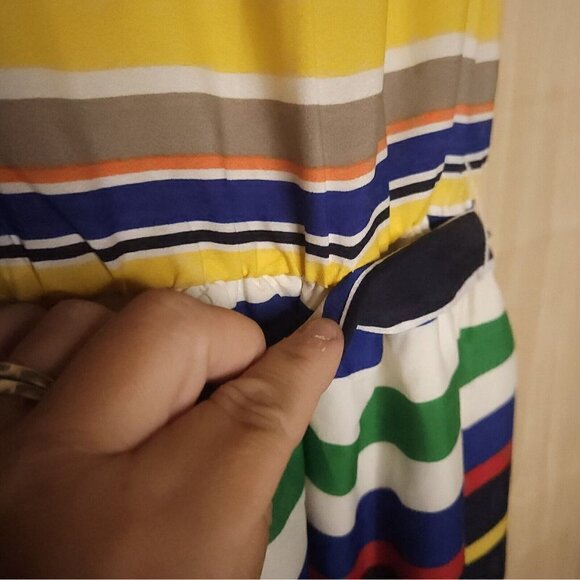 Banana Republic Womens Bright Multi Color Striped Belted Midi Dress 0 - Picture 3 of 6